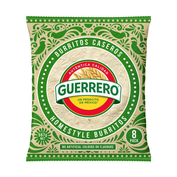 GUERRERO BURRITO TORTILLAS 10" 8PACK 567G