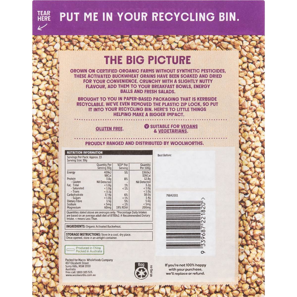 Macro Certified Organic Activated Buckwheat 400g