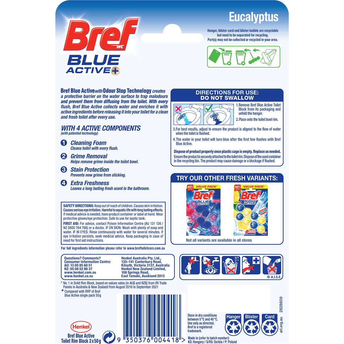 Bref Blue Active Eucalyptus Toilet Cleaner Block 50g x 2 pack