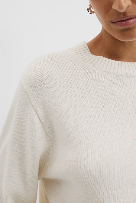 Organically Grown Cotton Blend Crop Crew Neck Knit