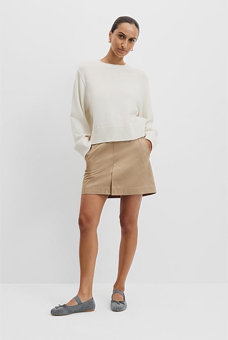 Organically Grown Cotton Blend Crop Crew Neck Knit