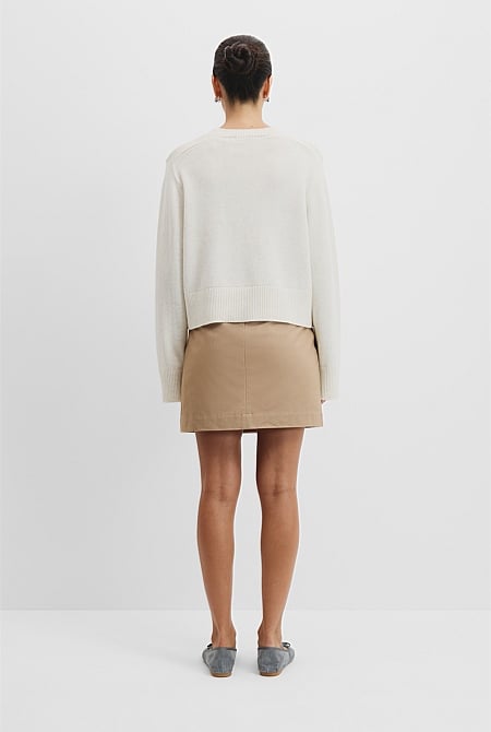 Organically Grown Cotton Blend Crop Crew Neck Knit