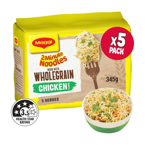 MAGGI 2 MINUTE INSTANT NOODLES WHOLEGRAIN CHICKEN FLAVOUR 5 PACK
