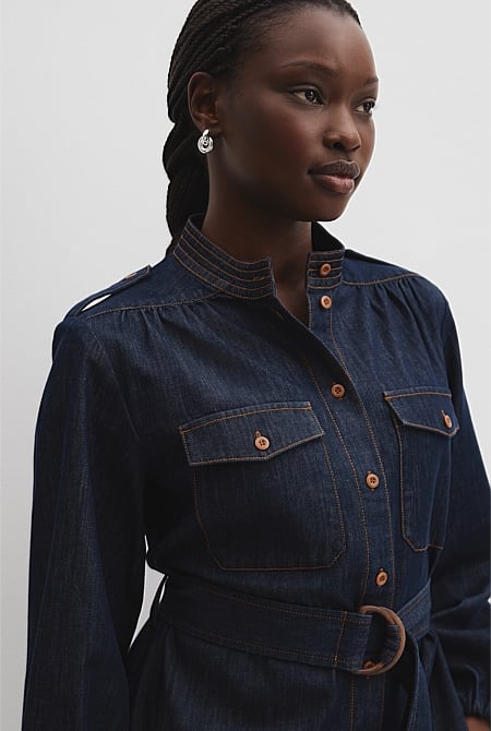 Denim Belted Shirt Dress