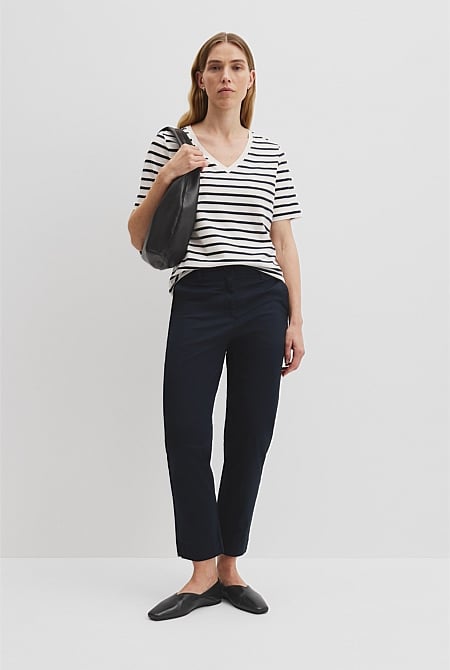 Australian Cotton Stripe Short Sleeve V-Neck Neck T-Shirt