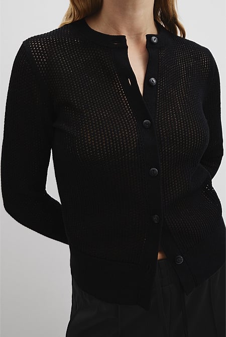 Organically Grown Cotton Linen Open Mesh Knit Cardigan