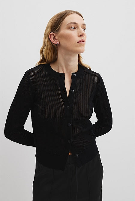 Organically Grown Cotton Linen Open Mesh Knit Cardigan