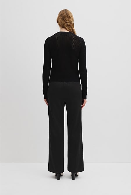 Organically Grown Cotton Linen Open Mesh Knit Cardigan