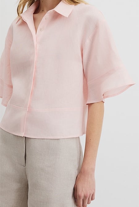 Organically Grown Linen Ruffle Detail Top