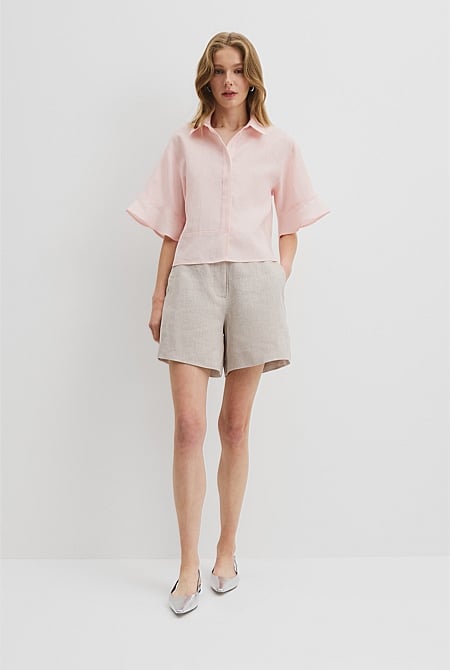 Organically Grown Linen Ruffle Detail Top