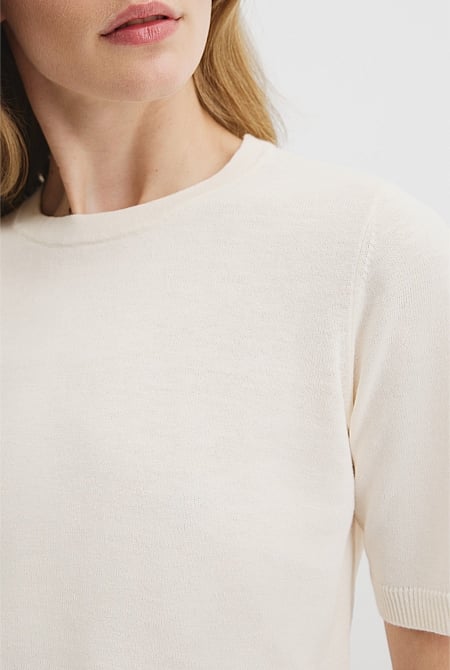 Organically Grown Cotton Linen Short Sleeve Knit T-Shirt