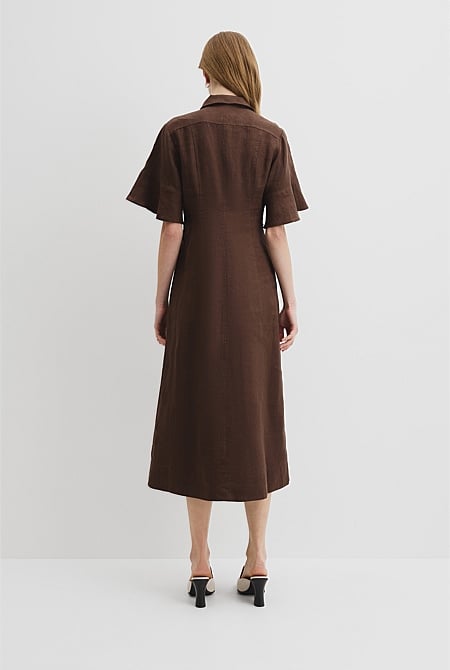 Organically Grown Linen Ruffle Detail Shirt Dress