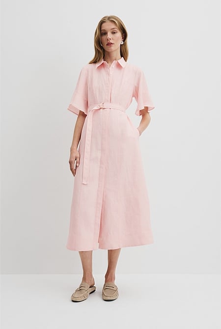 Organically Grown Linen Ruffle Detail Shirt Dress