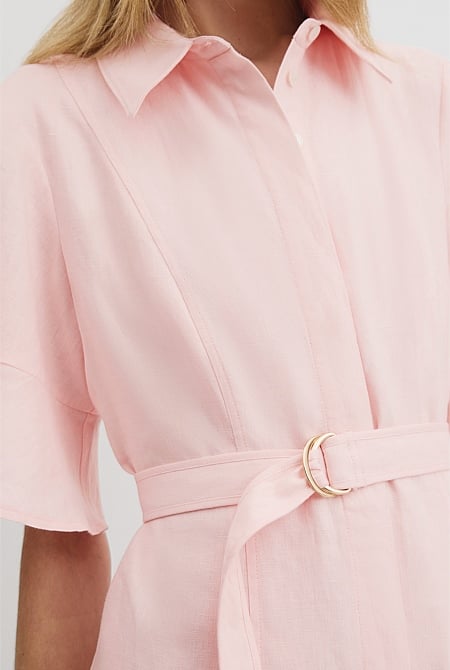 Organically Grown Linen Ruffle Detail Shirt Dress