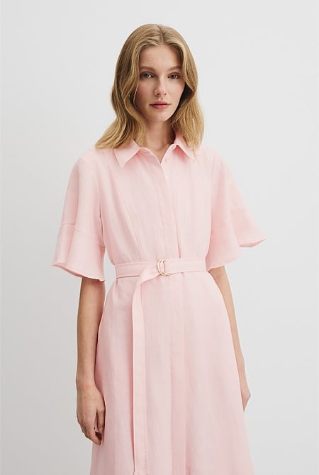 Organically Grown Linen Ruffle Detail Shirt Dress