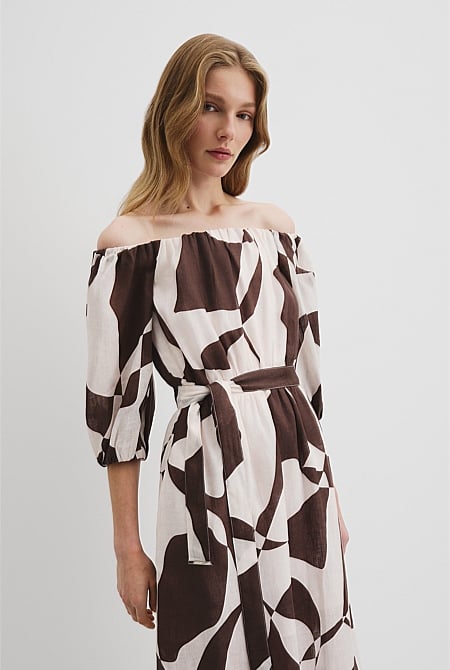 Organically Grown Linen Off-Shoulder Midi Dress