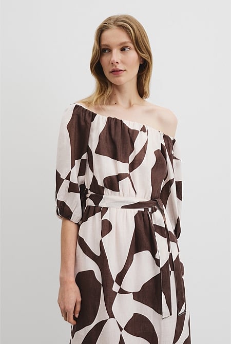 Organically Grown Linen Off-Shoulder Midi Dress