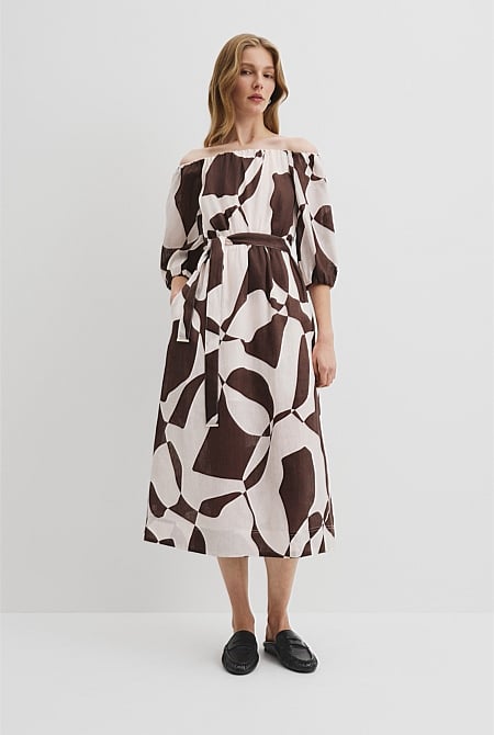 Organically Grown Linen Off-Shoulder Midi Dress