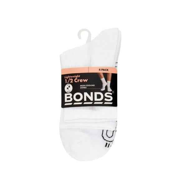 BONDS WOMENS HALF CREW (8+) SOCKS 4PK