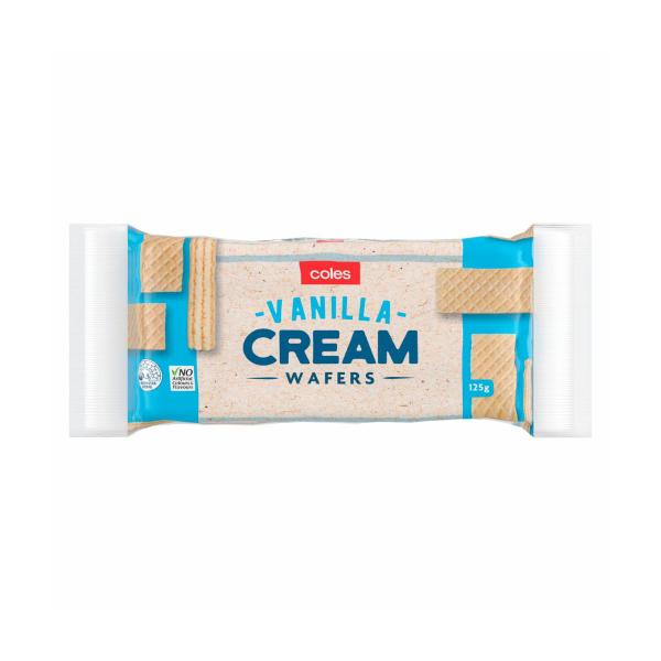 COLES CREAM WAFERS:VANILLA CREAM:.:125 GRAM