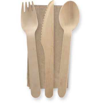 BioPak Wooden Cutlery With Napkin Set each