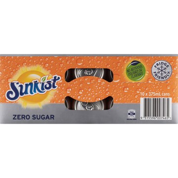 Sunkist Zero Sugar Orange Soft Drink Cans 375mL x 10 pack