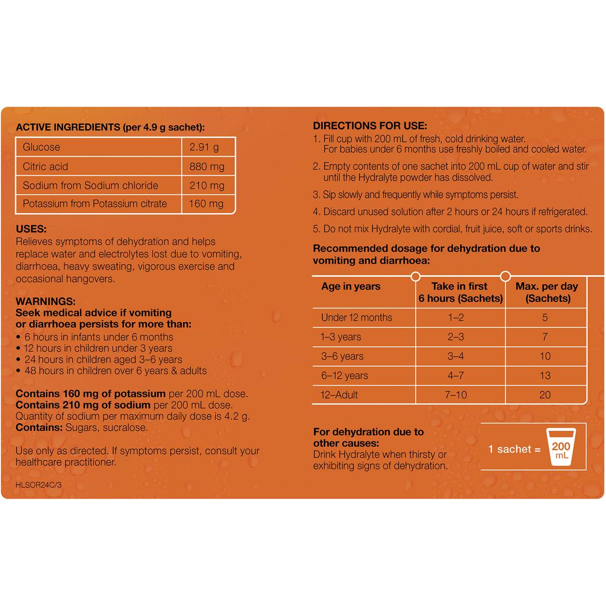 Hydralyte Sachets Orange 24 Pack