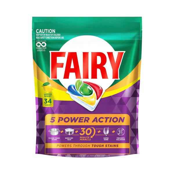 FAIRY 5 POWER ACTION LEMON DISHWASHING TABLETS 34 PACK