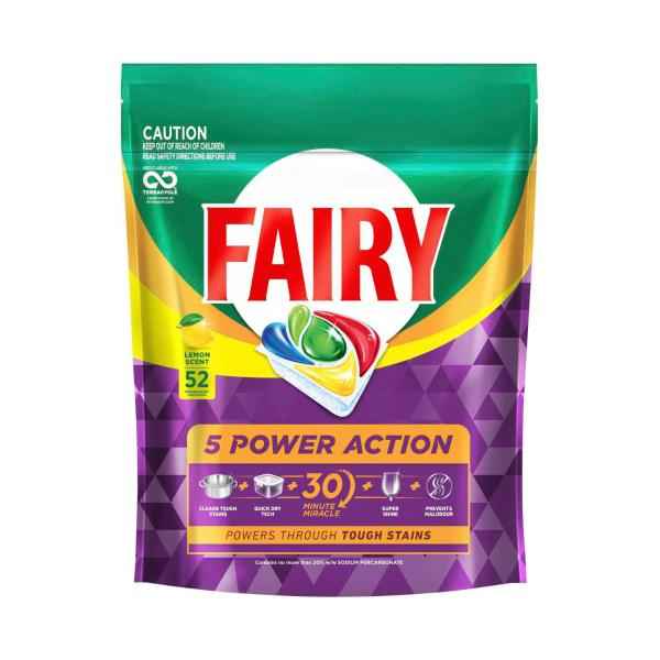 FAIRY 5 POWER ACTION LEMON DISHWASHING TABLETS 52 PACK