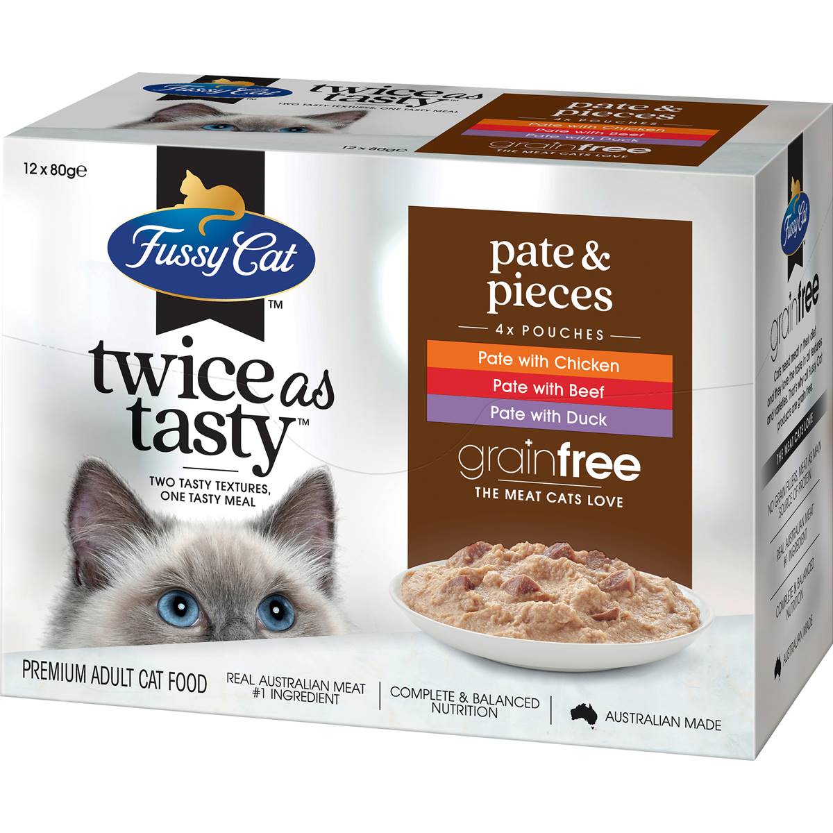 Fussy Cat Grain Free Adult Wet Cat Food Pate & Pieces 80g x12 Pack
