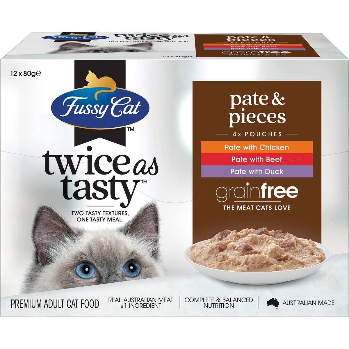 Fussy Cat Grain Free Adult Wet Cat Food Pate & Pieces 80g x12 Pack