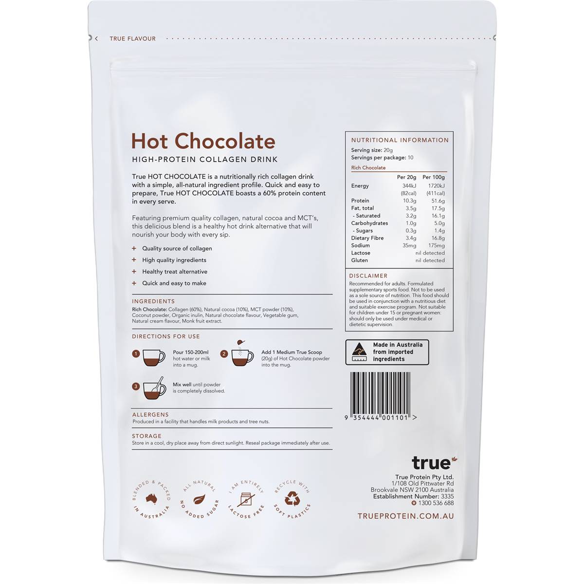 True Protein Hot Chocolate High Protein Collagen Drink 200g