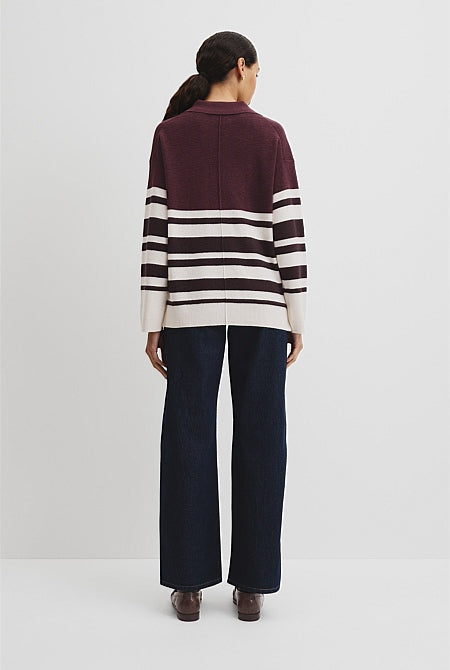 Organically Grown Cotton Linen Blend Long Sleeve Stripe Knit