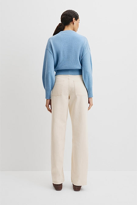 Organically Grown Cotton Blend Crop Crew Neck Knit