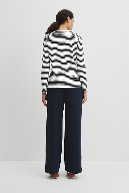 Australian Good Earth Cotton Stripe Textured Slub Long Sleeve T-Shirt