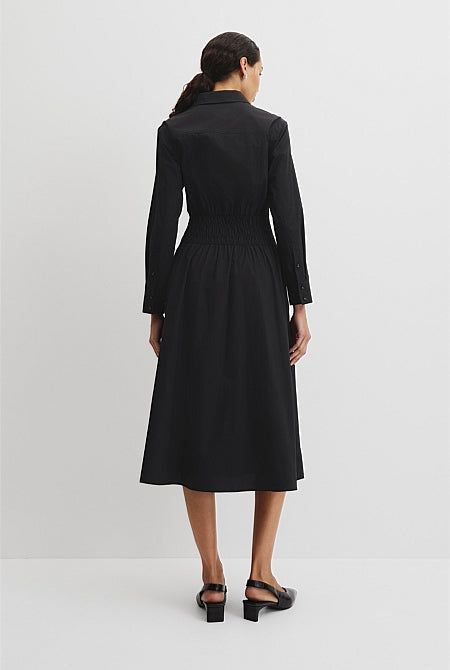 Australian Cotton Shirred Waist Shirt Dress