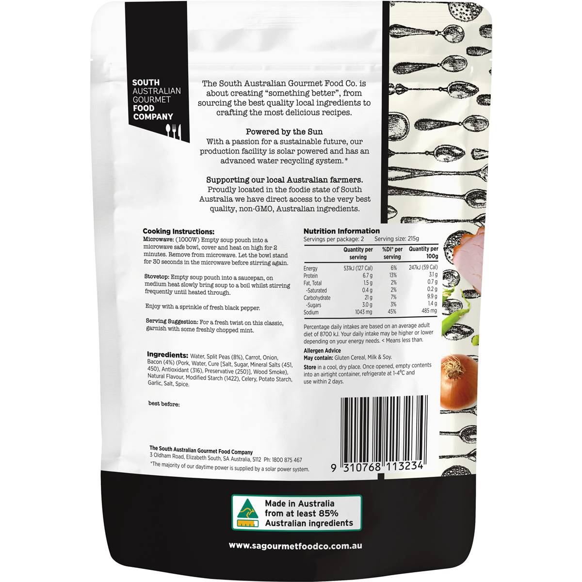 South Australian Gourmet Food Company Garden Pea & Smokey Bacon Soup Pouch 430g