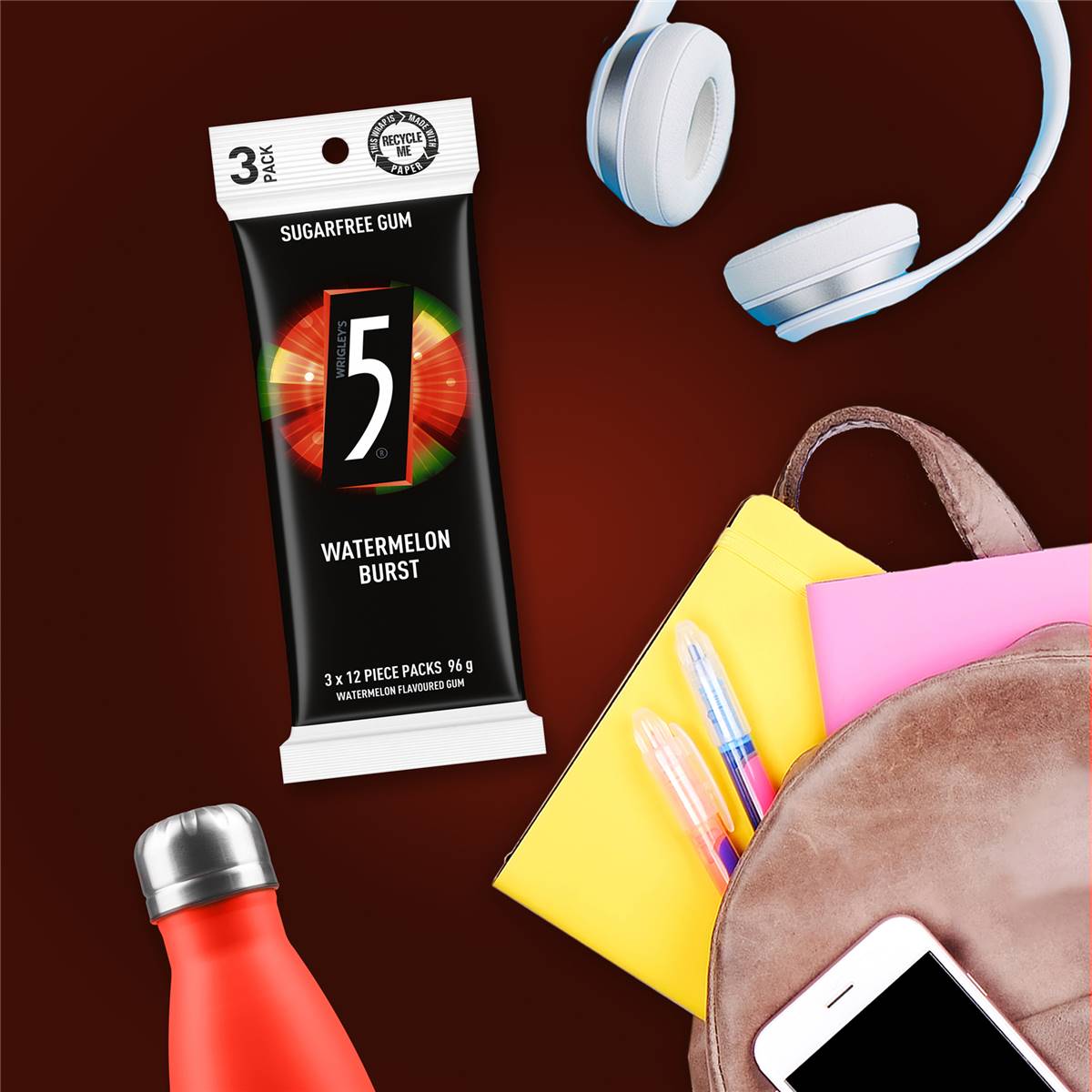 5Gum Watermelon Burst Sugar Free Gum 3pk 96g