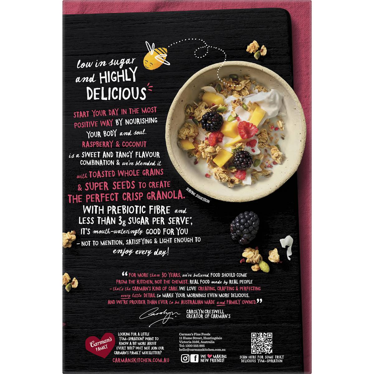 Carman's Granola Raspberry & Coconut Low Sugar 450g