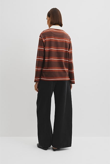 Australian Cotton Stripe Rugby Polo Sweat