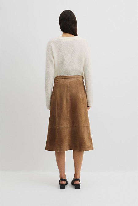 Suede Wrap Midi Skirt