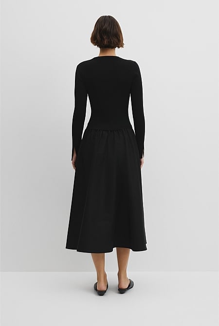 Long Sleeve Mix Media Knit Dress