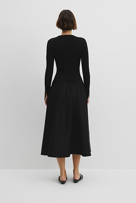Long Sleeve Mix Media Knit Dress