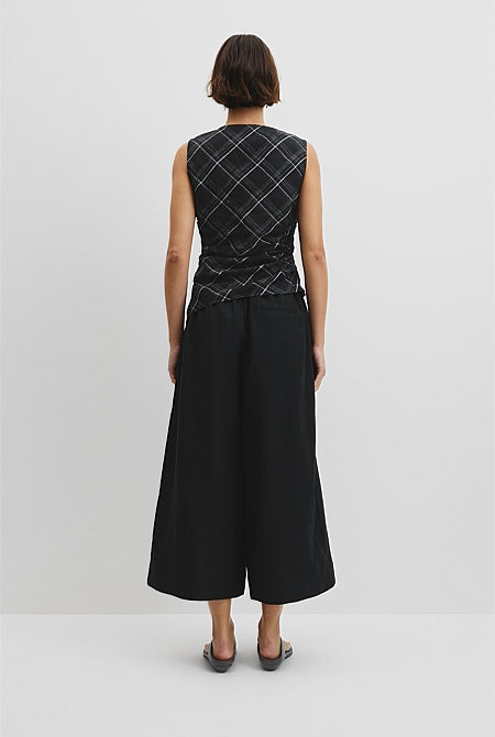 Organically Grown Linen Check Ruched Linen Tank