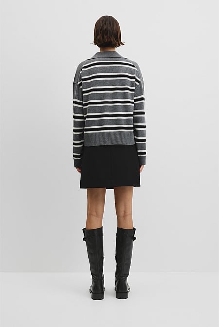 Australian Cotton Blend Stripe Knit Polo
