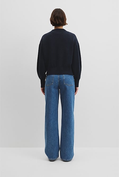 Organically Grown Cotton Blend Crop Crew Neck Knit
