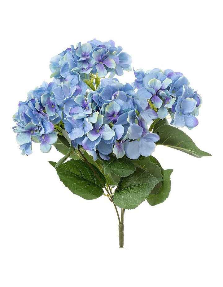 Hydrangea Bundle Flowers with Leaves 55cm in Blue