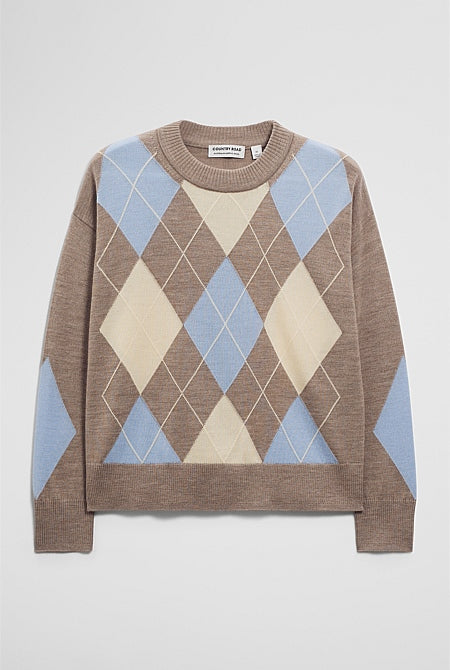 Merino Long Sleeve Argyle Knit