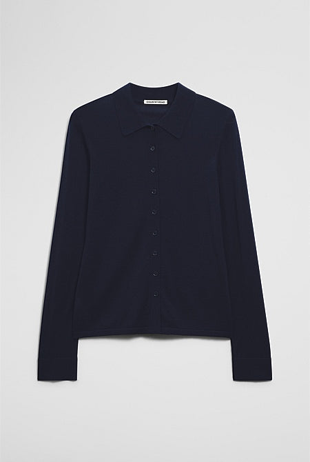 Merino Long Sleeve Knit Shirt