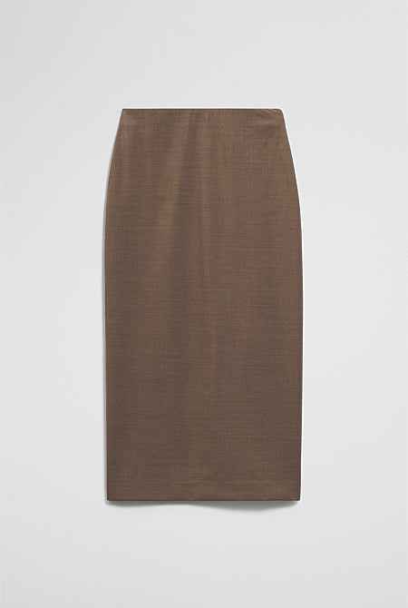 Wool Blend Midi Tailored Skirt